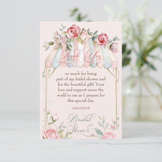フランスのバラのブライダルシャワーの水彩画 サンキューカード (スタンド正面)