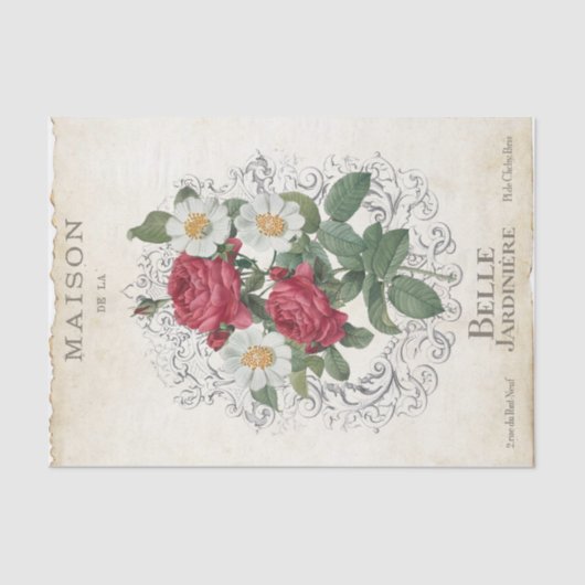 フランスのバラフラワーガーデンヴィンテージフレームの切り離し 薄葉紙 (正面)