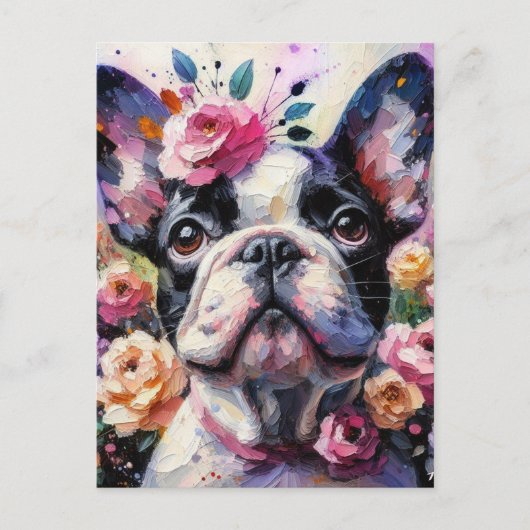 フランスのバラ印象派のブルドッグ絵画 ポストカード (正面)