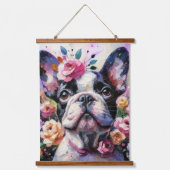 フランスのバラ印象派のブルドッグ絵画 吊り下げ型タペストリー (正面)