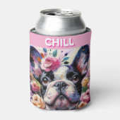 フランスのバラ印象派のブルドッグ絵画 缶クーラー (缶正面)