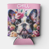 フランスのバラ印象派のブルドッグ絵画 缶クーラー (正面)