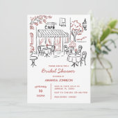 フランスのパリスタイルのカフェでおこなう午後のブライダルシャワー 招待状 (スタンド正面)