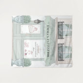 フランスのパン屋さん カフェ パティスリー 緑の背景 タペストリー (正面(横))