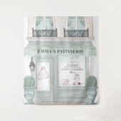 フランスのパン屋さん カフェ パティスリー 緑の背景 タペストリー (正面)