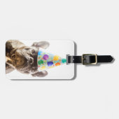 フランスのパーティー帽子のブルドッグ ラゲッジタグ (正面横)