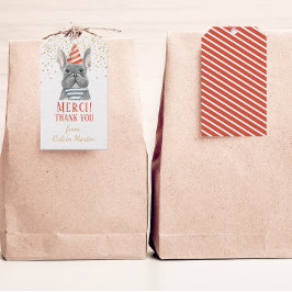 フランスのパーティー帽子の赤い贈り物ラベル付きブルドッグ ギフトタグ