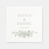 フランスのビクトリアンセージ結婚グリーン華美フローラ スタンダードカクテルナプキン (正面)