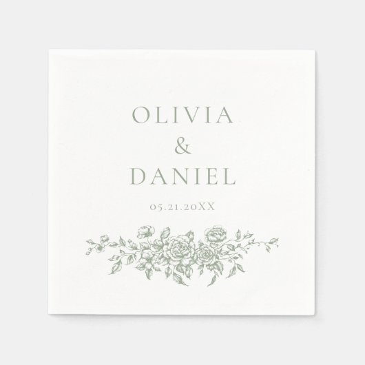 フランスのビクトリアンセージ結婚グリーン華美フローラ スタンダードカクテルナプキン (正面)