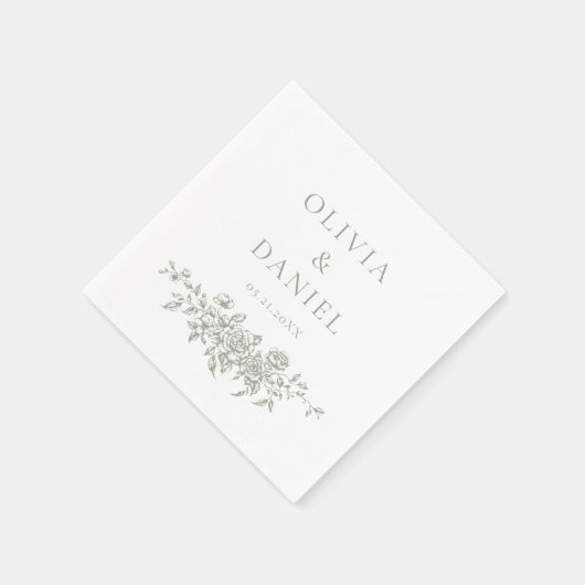 フランスのビクトリアンセージ結婚グリーン華美フローラ スタンダードカクテルナプキン (角)