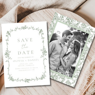 フランスのビクトリアンフローラSage Green Photo結婚's セーブザデート