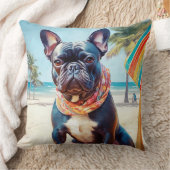 フランスのビーチのブルドッグ、犬の恋人のための夏の贈り物 クッション (ブランケット)