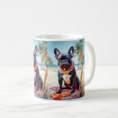 フランスのビーチのブルドッグ、犬の恋人のための夏の贈り物 コーヒーマグカップ (正面右)