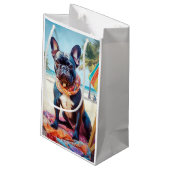 フランスのビーチのブルドッグ、犬の恋人のための夏の贈り物 スモールペーパーバッグ (裏面アングル)