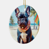 フランスのビーチのブルドッグ、犬の恋人のための夏の贈り物 セラミックオーナメント (右)