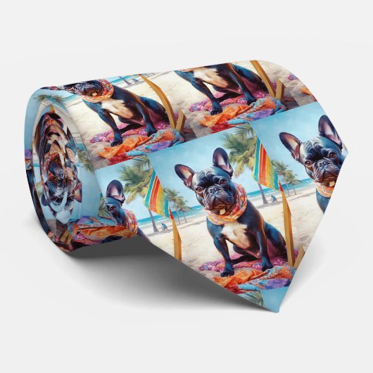 フランスのビーチのブルドッグ、犬の恋人のための夏の贈り物 ネクタイ (ロール)