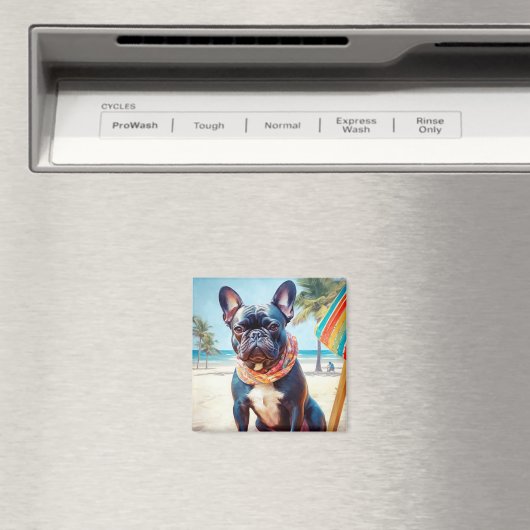フランスのビーチのブルドッグ、犬の恋人のための夏の贈り物 マグネット (インサイチュ (食洗機))