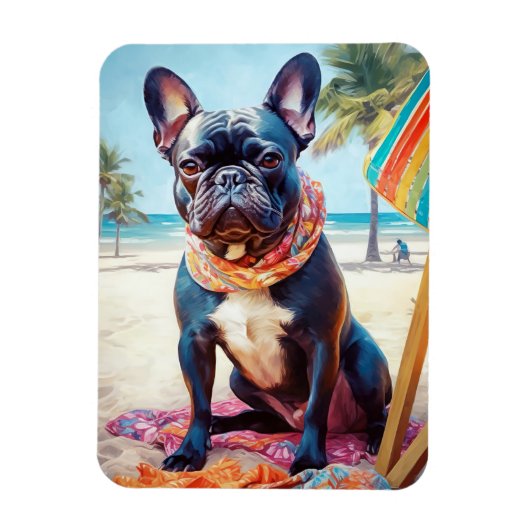 フランスのビーチのブルドッグ、犬の恋人のための夏の贈り物 マグネット (縦)