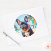 フランスのビーチのブルドッグ、犬の恋人のための夏の贈り物 ラウンドシール (封筒)