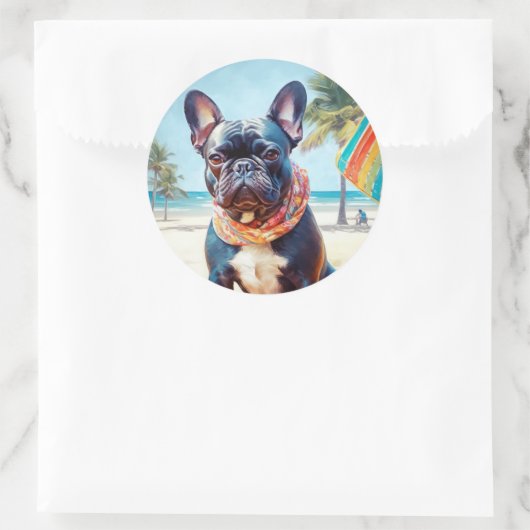 フランスのビーチのブルドッグ、犬の恋人のための夏の贈り物 ラウンドシール (バッグ)