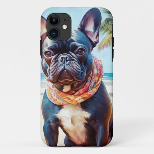 フランスのビーチのブルドッグ、犬の恋人のための夏の贈り物 Case-Mate iPhoneケース (裏面)