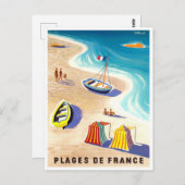 フランスのビーチヴィンテージ旅行はがき ポストカード (正面/裏面)