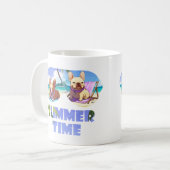 フランスのビーチ夏の時間にブルドッグ コーヒーマグカップ (正面左)