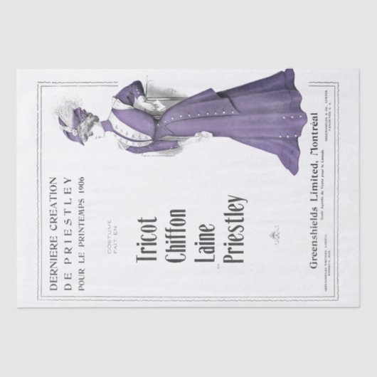 フランスのファッション広告ヴィンテージレディーパープルデコップページ 薄葉紙 (正面)