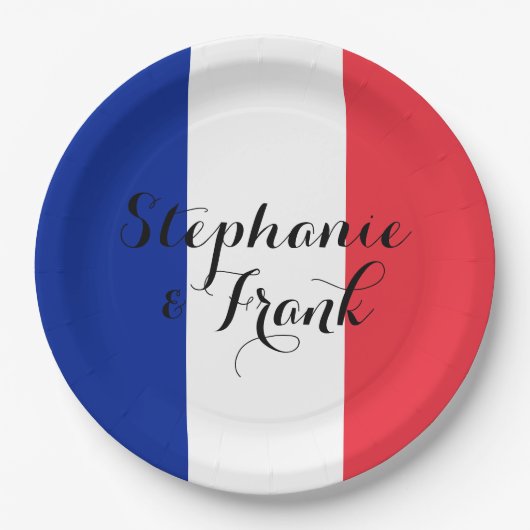 フランスのフラグの色結婚の ペーパープレート (正面)