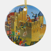 フランスのフランスのなヴィンテージ中世カルカソンヌ セラミックオーナメント (正面)