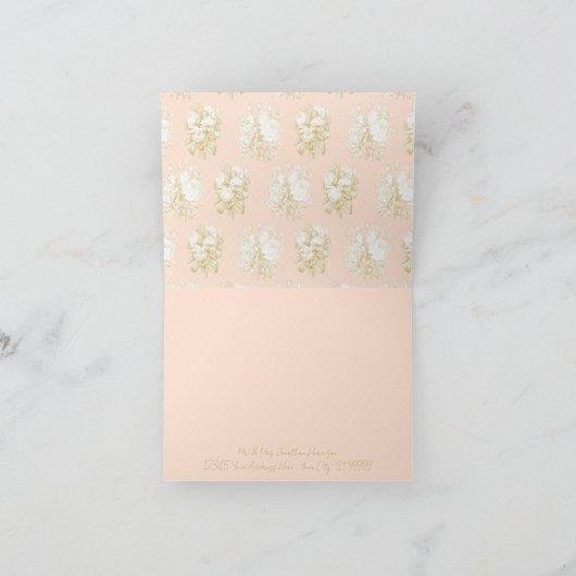 フランスのフローラエレガントトイルピンク金ゴールドありがとう ノートカード (内部)