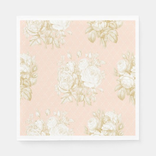 フランスのフローラエレガントトイルピンク金ゴールドシャワーデコール スタンダードランチョンナプキン (正面)