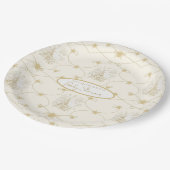 フランスのフローラエレガントビーアイボリー金ゴールドパーソナライズされた ペーパープレート (アングル)