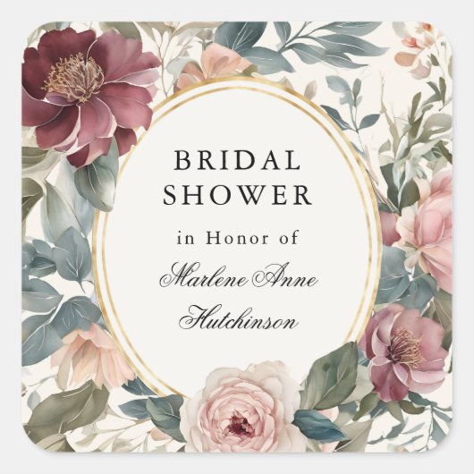 フランスのフローラエレガントブライダルシャワーティー金ゴールド スクエアシール (正面)