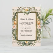 フランスのフローラエレガントヴィンテージイエローローズ金ゴールド 招待状 (スタンド正面)