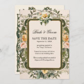 フランスのフローラエレガントヴィンテージイエローローズ金ゴールド 招待状 (正面/裏面)