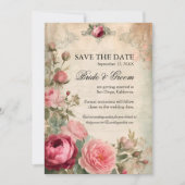 フランスのフローラガーデンヴィンテージエレガントアンティークバラ 招待状 (正面)