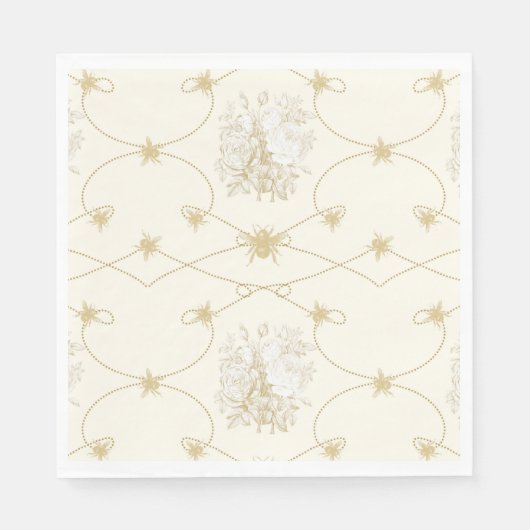 フランスのフローラビーエレガントアイボリー金ゴールドシャワーデコール スタンダードランチョンナプキン (正面)