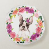 フランスのフローラリース枕付ブルドッグ ラウンドクッション (裏面)