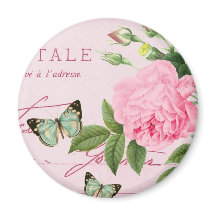 フランスのフローラヴィンテージガーリー磁石（ピンク色バラ付き）