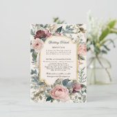 フランスのフローラヴィンテージピンクn金ゴールド結婚ズ 招待状 (スタンド正面)