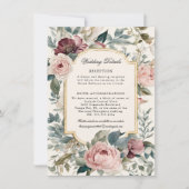 フランスのフローラヴィンテージピンクn金ゴールド結婚ズ 招待状 (正面)