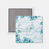 フランスのフローラヴィンテージ磁石と青い花 マグネット (正面/裏面)