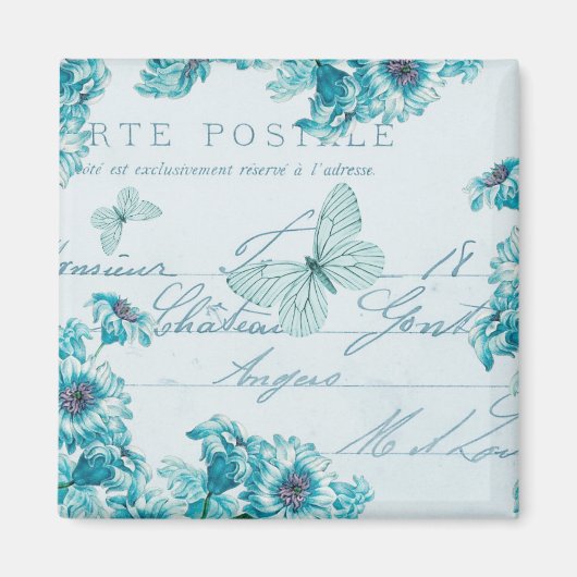 フランスのフローラヴィンテージ磁石と青い花 マグネット (正面)