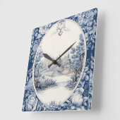 フランスのフローラ青 スクエア壁時計 (傾斜)