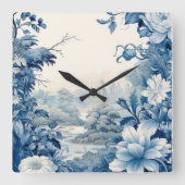 フランスのフローラ青 スクエア壁時計 (正面)