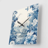 フランスのフローラ青 スクエア壁時計 (傾斜)