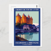 フランスのブリタニーへの遠足、コンブール城 ポストカード (正面/裏面)