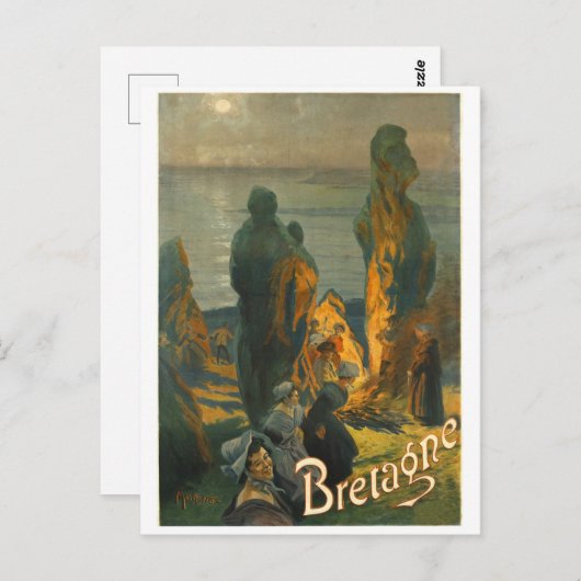 フランスのブリタニー海岸の夕日 ポストカード (正面/裏面)