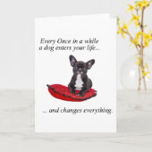 フランスのブルドッグとハートと素敵な引用文 カード (黄色い花)